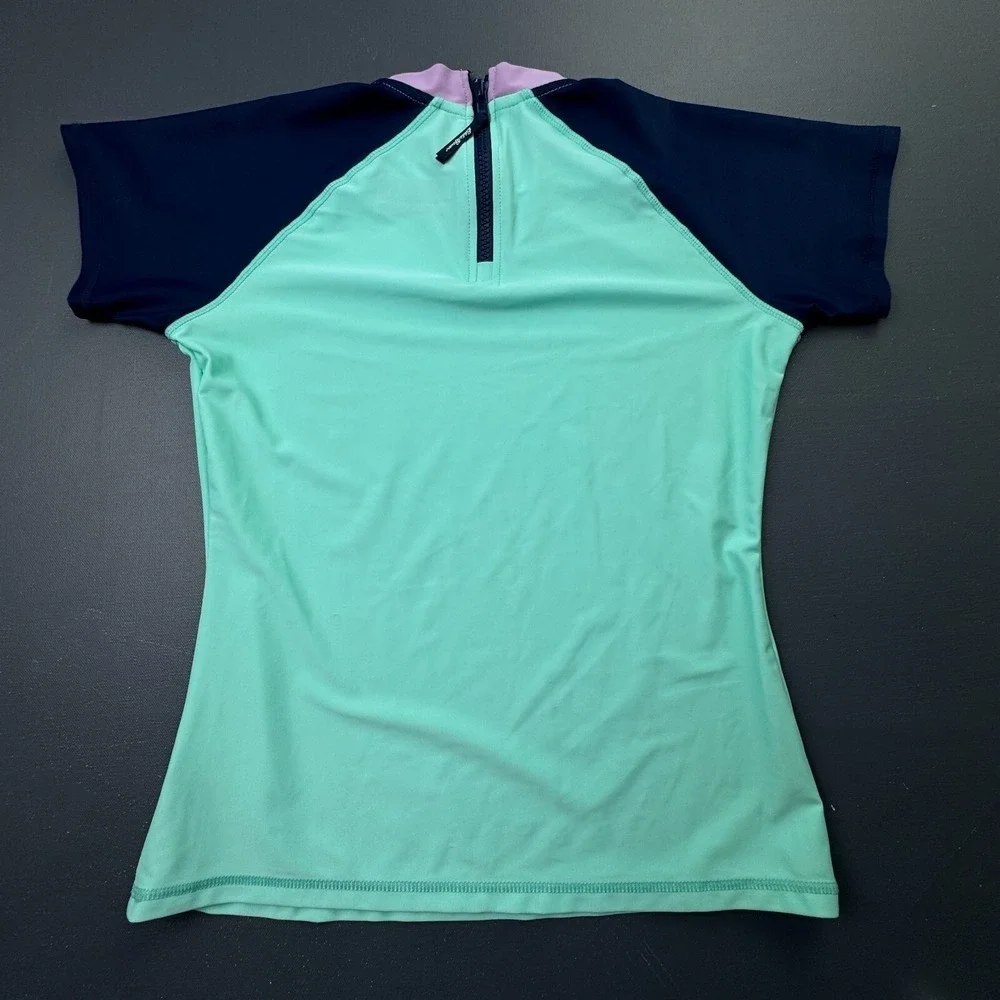 Eddie Bauer Girls L 14/16 Turquoise Purple Rash Guard Swim Shirt UPF 50+ Surf